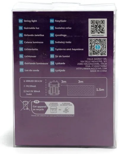 Aigostar - Catena LED natalizia da esterno 200xLED/8 funzioni 6x1,5m IP44 bianco freddo