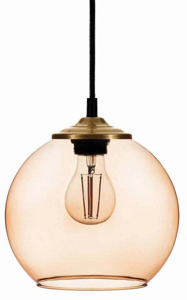 Solbika Lighting Lampada a sospensione con paralume a sfera in vetro marrone chiaro Ø 20cm