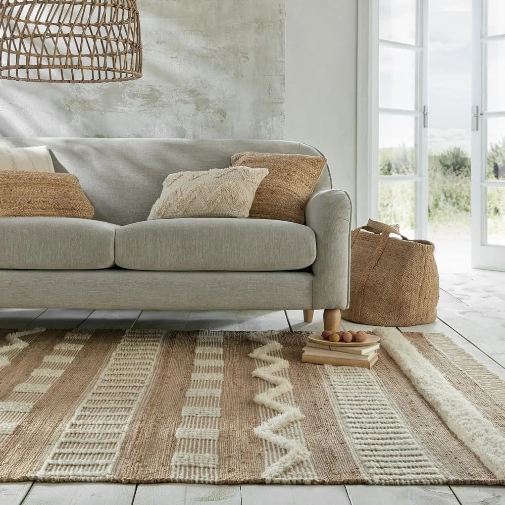 Tappeto bianco/di colore naturale in misto iuta tessuto a mano 160x230 cm Medina – Flair Rugs