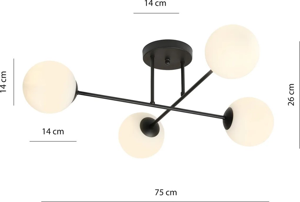 Lampadario da Soffitto in Acciaio ROMA 4 Nero 4xE14