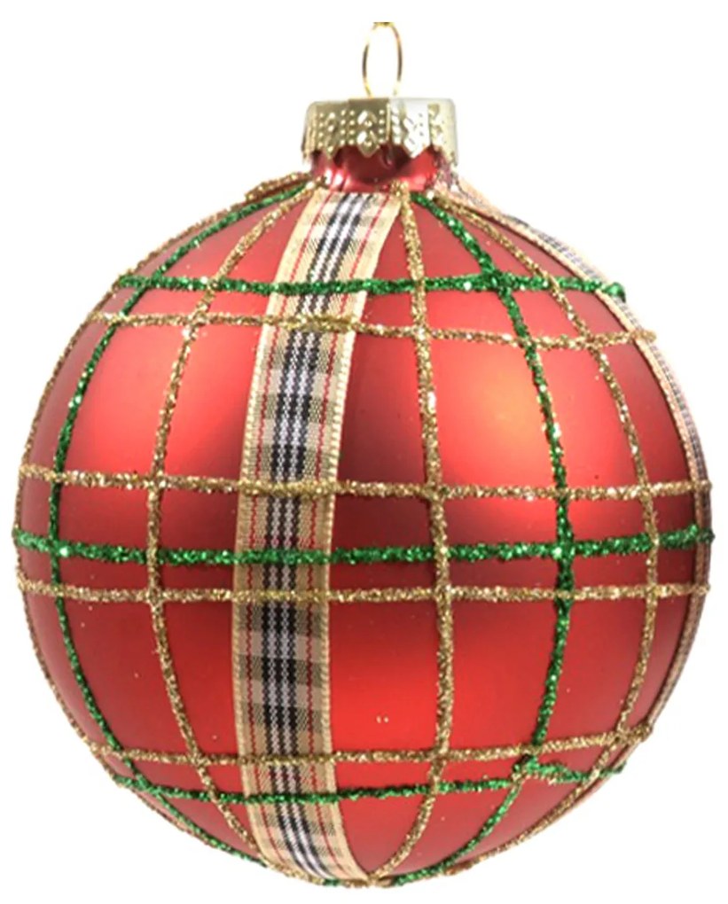 Pallina di Natale tartan in vetro, 10 cm