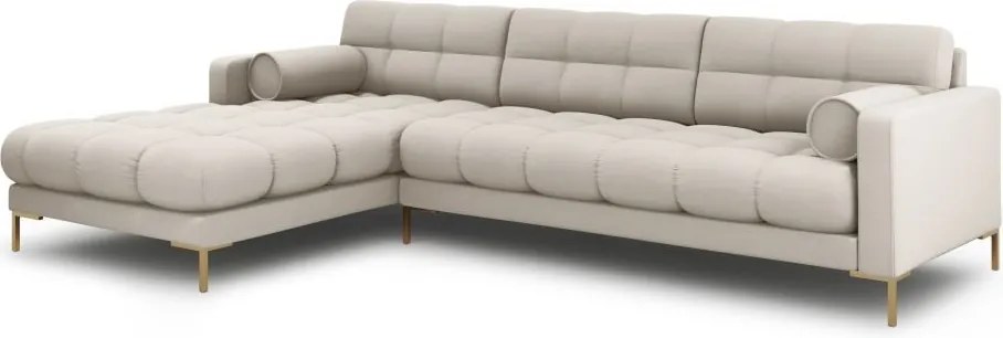Divano angolare Bali a 5 posti in tessuto strutturato con gambe oro - L293cm