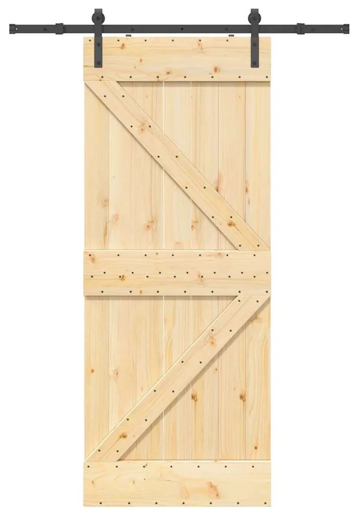 Porta Scorrevole Con Set Hardware 85x210 Cm Legno Massello Pino /