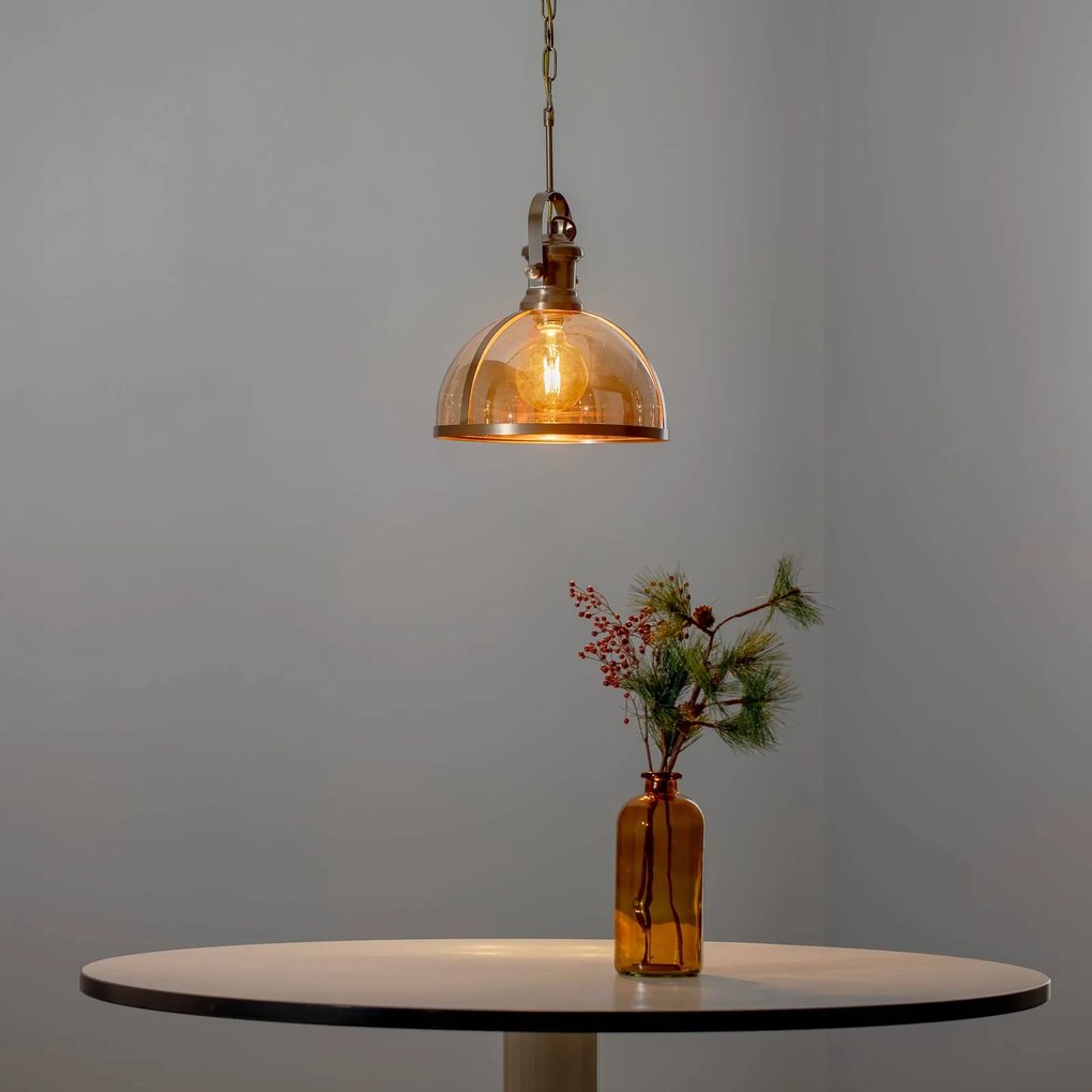 Avonni Lampada a sospensione AV-5063-1E con paralume in vetro, oro antico