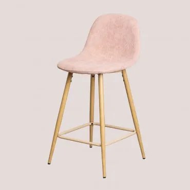 Sgabello Alto In Velluto A Coste Glamm Rosa & ↑65 Cm & Legno Naturale - Sklum