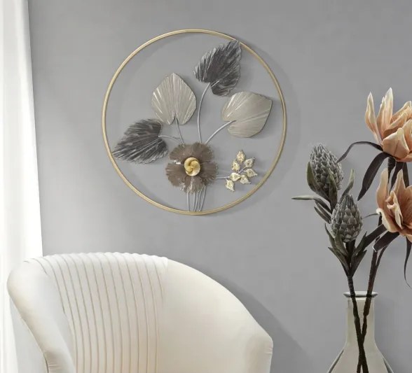 Pannello decorativo circolare design a fiori e foglie Ø 65,4X4.4 cm Rod
