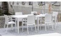 Tavolo da esterno Roma, Tavolo rettangolare allungabile da pranzo, Tavolo da giardino estensibile multiuso, 100% Made in Italy, Cm 150x90h72, Bianco