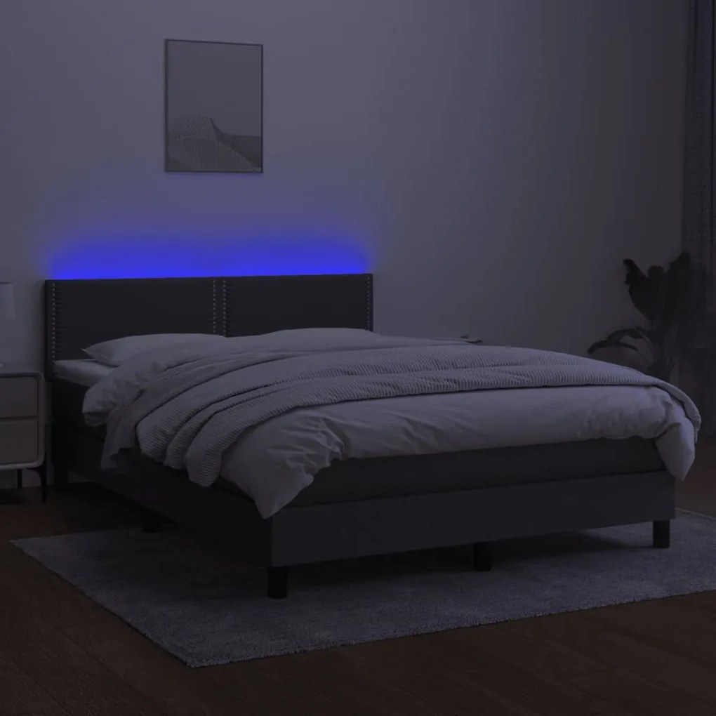 Letto a Molle Materasso e LED Grigio Scuro 140x200cm in Tessuto