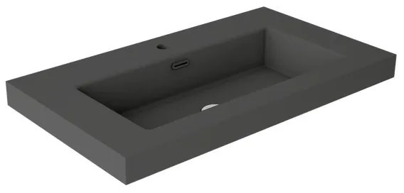 Lavabo da incasso con bordo a vista d'appoggio bacino al centro rettangolare Nantes L 81 x H 6 x P 46 cm in resina cenere