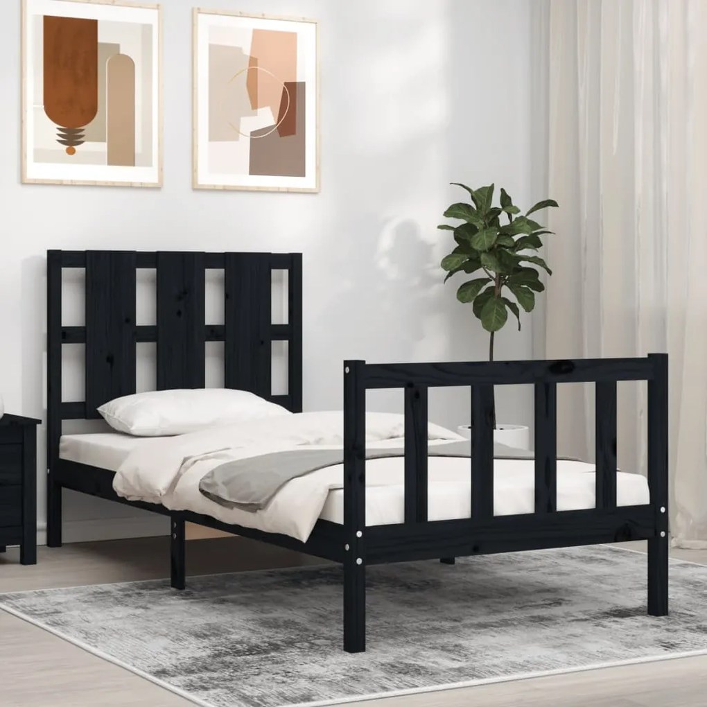 Giroletto Con Testiera Nero Small Single İn Legno Massello /