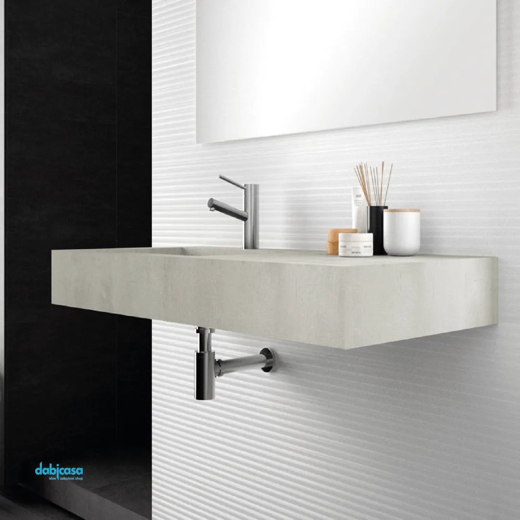 Lavabo Sospeso Con Vasca Asimmetrica a Sx 100x46 Cm Savini Due "Idea" Beton