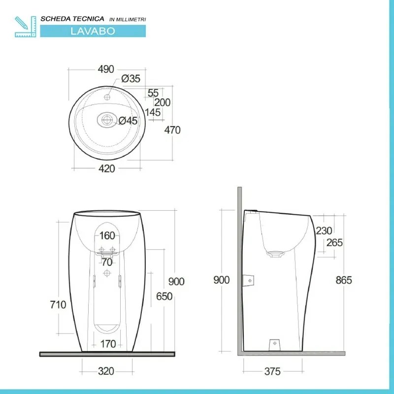 Lavabo da terra freestanding Cloud bianco opaco in ceramica