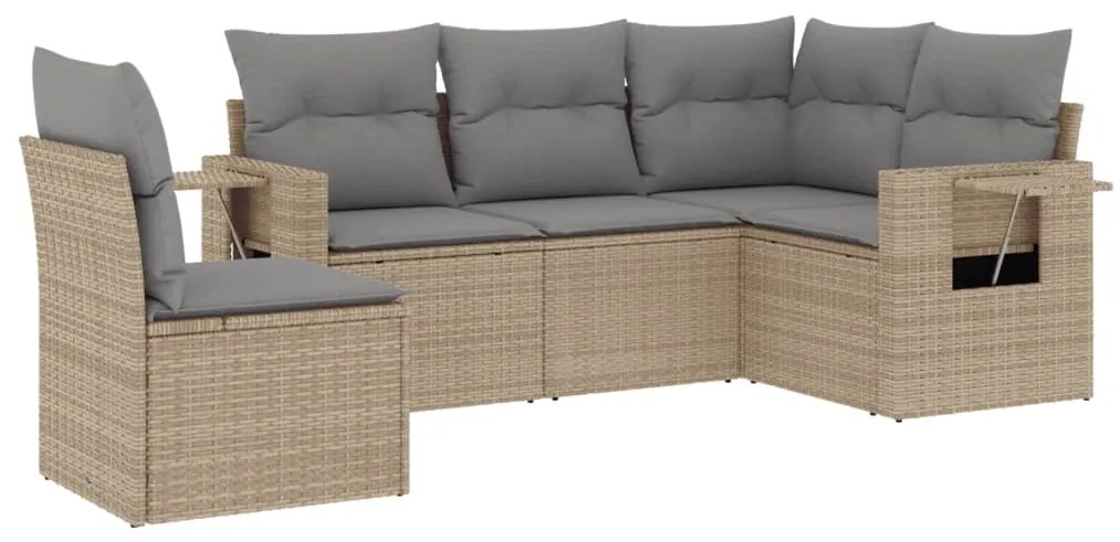 Set Divano da Giardino 5 pz con Cuscini Beige in Polyrattan