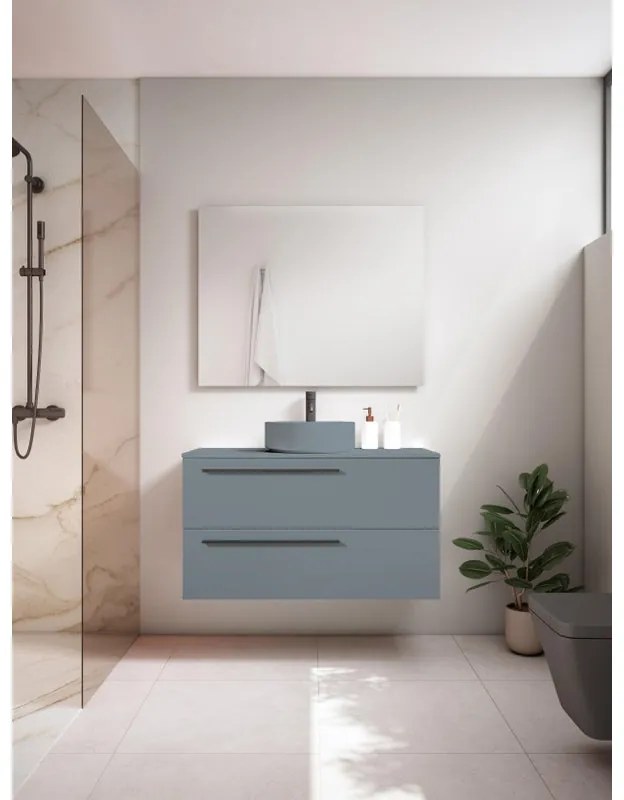 Mobile da bagno sospeso sotto lavabo L 100 x H 55 x P 39.5 cm blu laccato opaco, 2 cassetti VISOBATH Mia