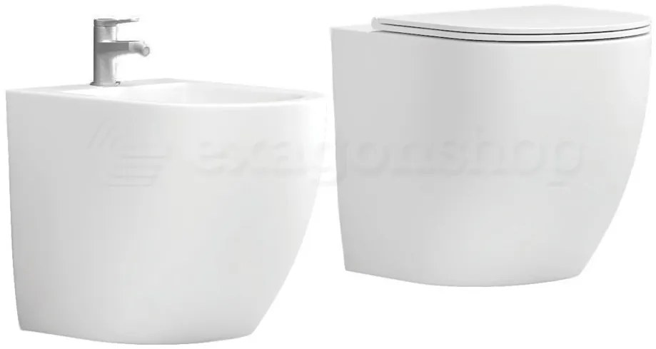 Giada Coppia Sanitari a pavimento Bidet E Vaso Rimless Senza Brida in ceramica Con Sedile Rallentato Bianco Lucido