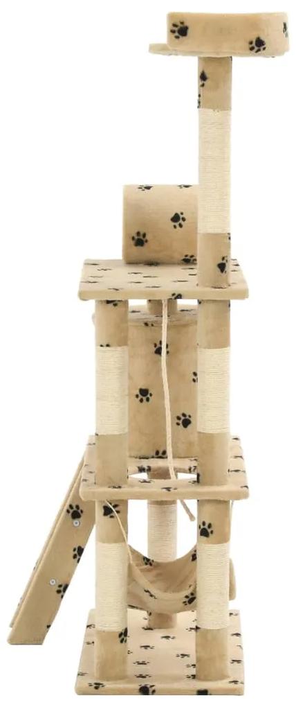 Albero per gatti e tiragraffi sisal 140 cm zampe stampate beige