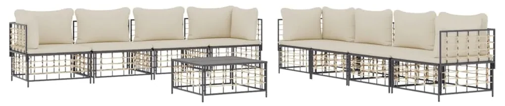 Set divani da giardino 9 pz con cuscini antracite in polyrattan