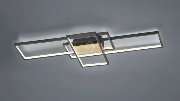 Tucson plafoniera led 3 rettangoli nera con inserto effetto legno c...