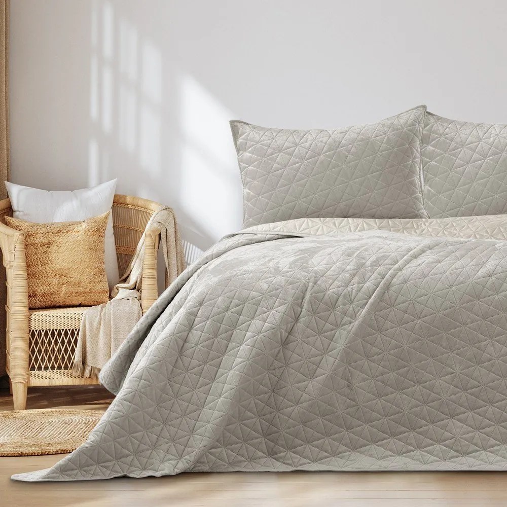 Copriletto greige in velluto con rivestimento trapuntato 170x210 cm Laila – Restilo