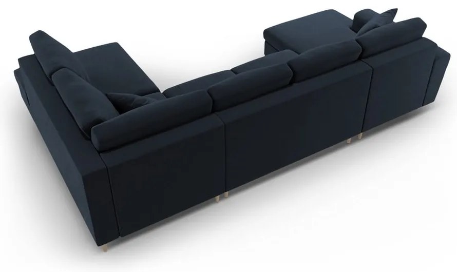 Divano angolare blu scuro allungabile e con contenitore (con penisola a destra/a U) con rivestimento in velluto Kyoto – Cosmopolitan Design