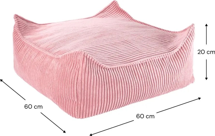 Pouf a sacco per bambini rosa con rivestimento in velluto a coste Square – Wigiwama
