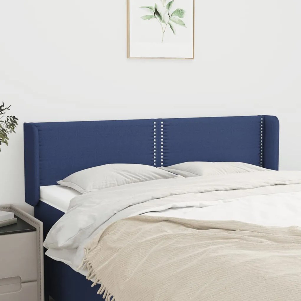 Testiera Ad Orecchio Blu 147x16x78/88cm İn Tessuto /