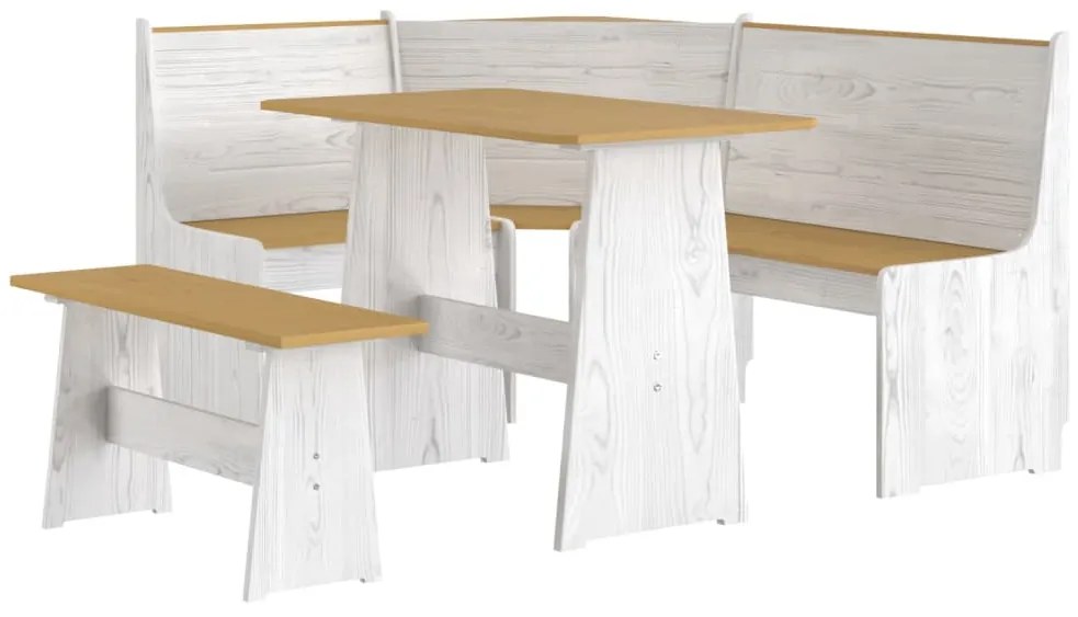 Set da pranzo 3pz reine marrone ambra e bianco in legno di pino