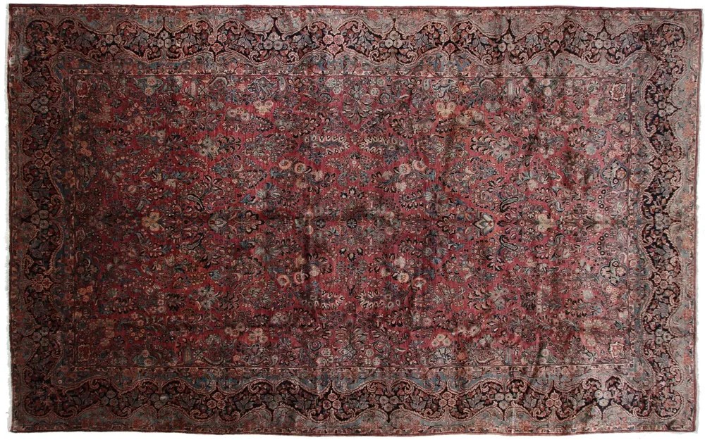 Sarouk Tappeto 600x370 Blu (Iran) Annodato A Mano