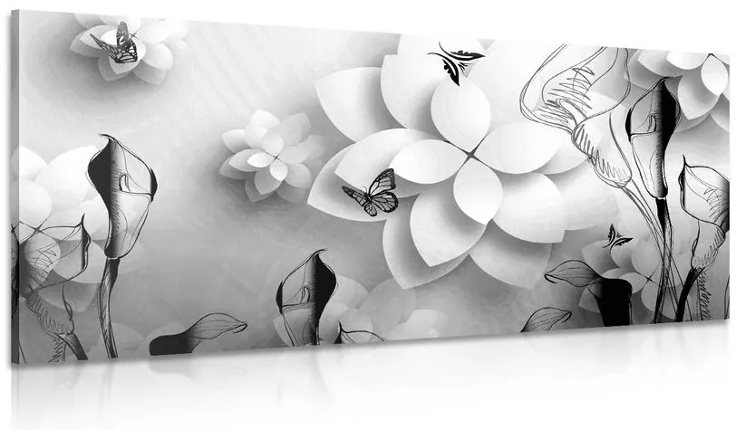 Stampa su tela – Fiori astratti in bianco e nero