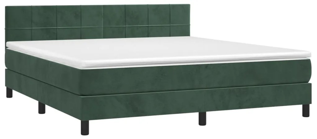 Letto a molle con materasso e led verde scuro 180x200cm velluto