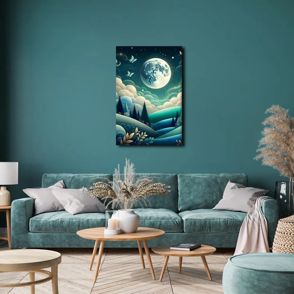 Quadro su tela – Natura fiabesca con luna piena