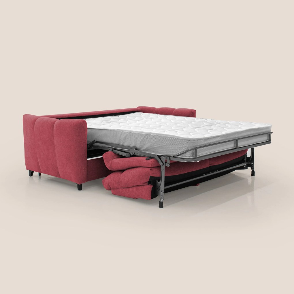 Peonia divano letto scandinavo con materasso H18 cm e morbido e alto schienale in tessuto Bouclé impermeabile T07 rosso