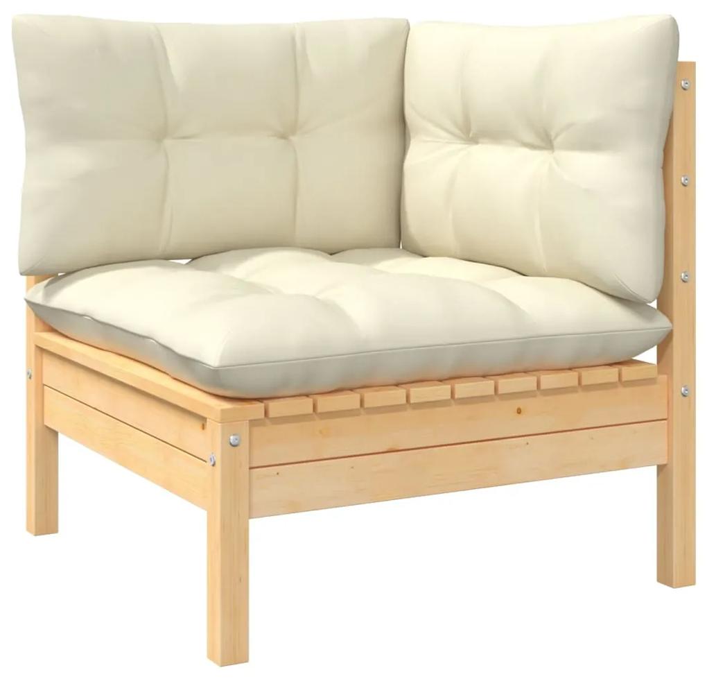Set divani da giardino 5 pz con cuscini crema in massello di pino