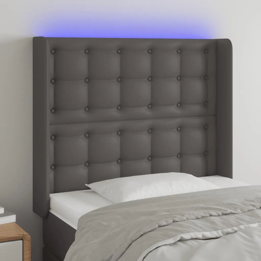 Testiera A Led Grigio 93x16x118/128 Cm İn Similpelle /