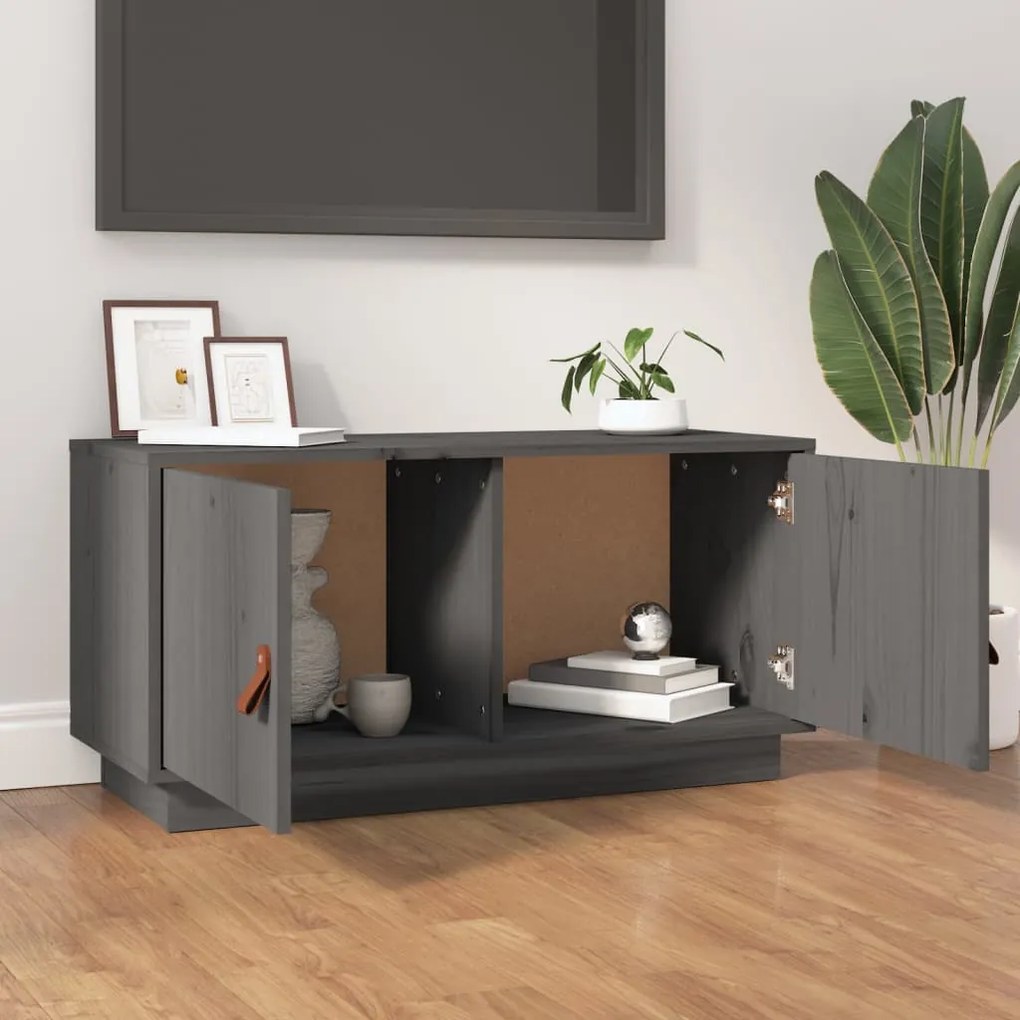 Mobile porta tv grigio 80x34x40 cm in legno massello di pino