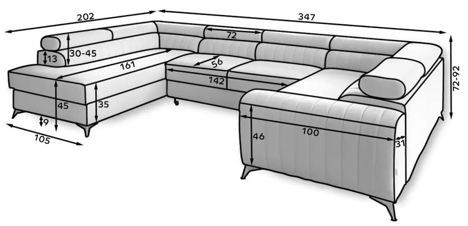 Divano angolare rosa allungabile/con contenitore (con penisola a destra/a U) Louis – ELTAP
