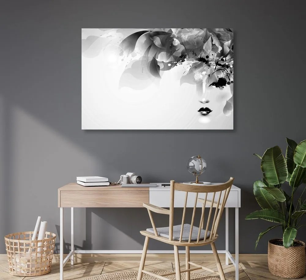 Quadro su tela – Volto femminile di moda con elementi astratti in bianco e nero