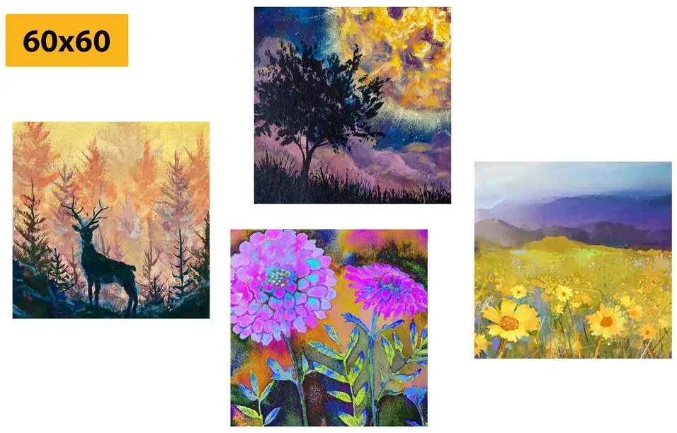 Set di quadri – Imitazione di pittura a olio di cervo in natura
