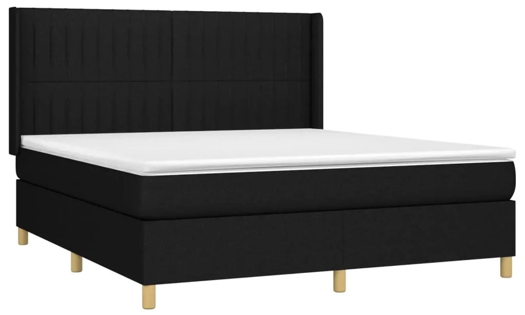 Letto a molle con materasso e led nero 160x200 cm in tessuto