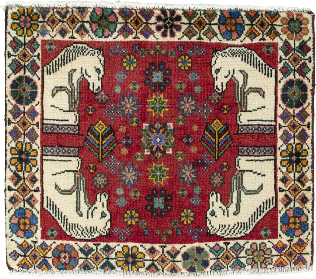 Shiraz Tappeto 60x70 Rosso (Iran) Annodato A Mano