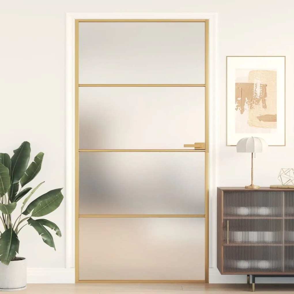 Porta Interni Sottile Oro 102,5x201,5 Vetro Temperato Alluminio /