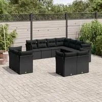 Set Divani da Giardino 11 pz con Cuscini in Polyrattan Nero 3218505