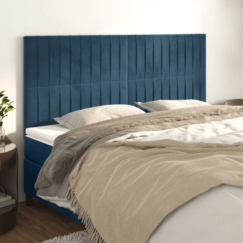 Testiera 4 Pz Blu Scuro 80x5x78/88 Cm İn Velluto /