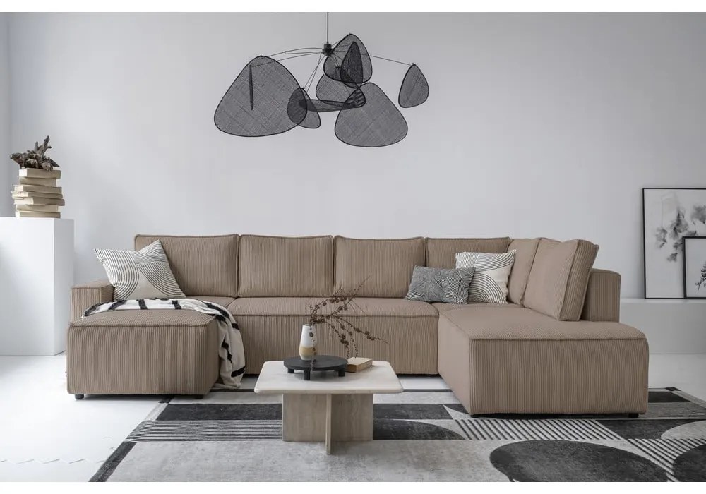 Divano letto angolare in velluto a coste beige Brave Dave - Miuform