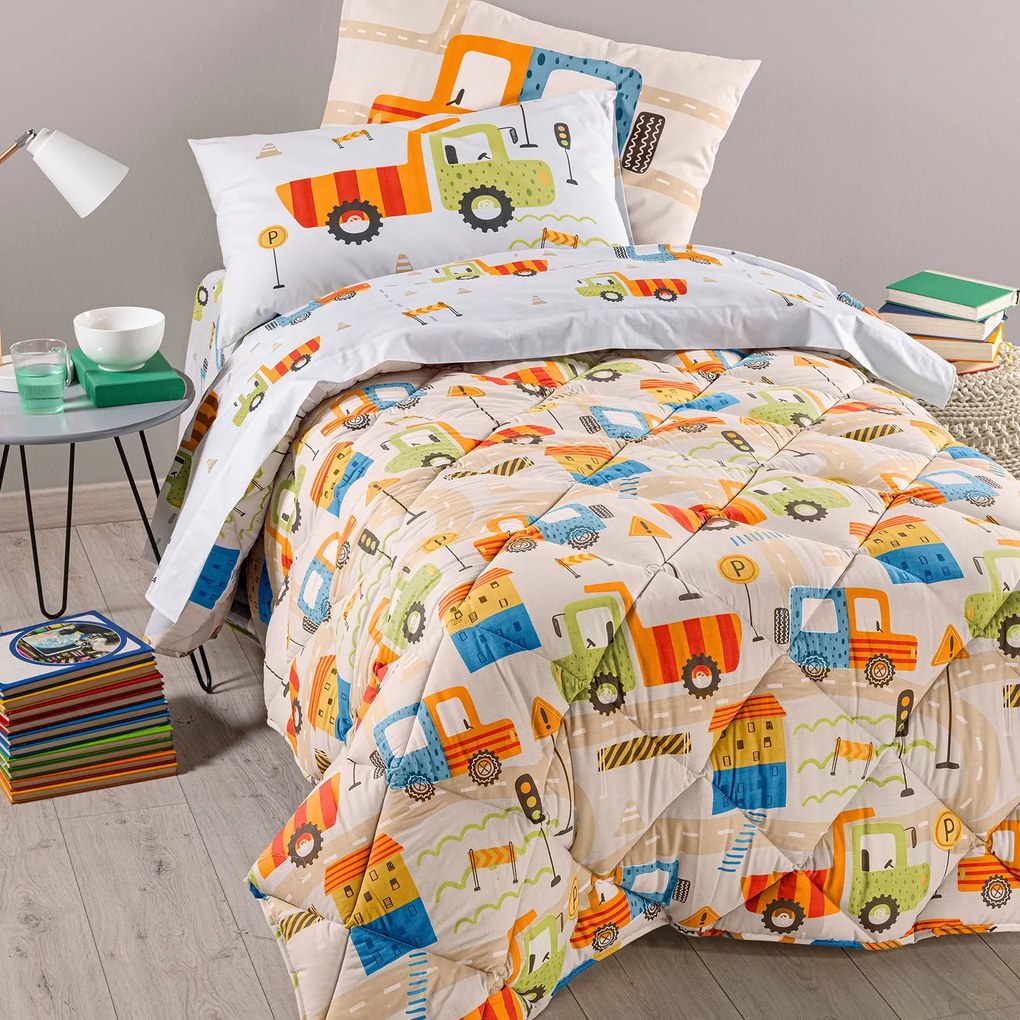 Trapunta in Cotone City Car Piazza e Mezza Caleffi Kids