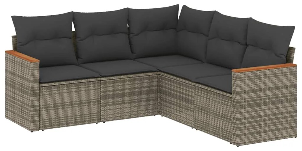 Set divano da giardino 5 pz con cuscini grigio in polyrattan