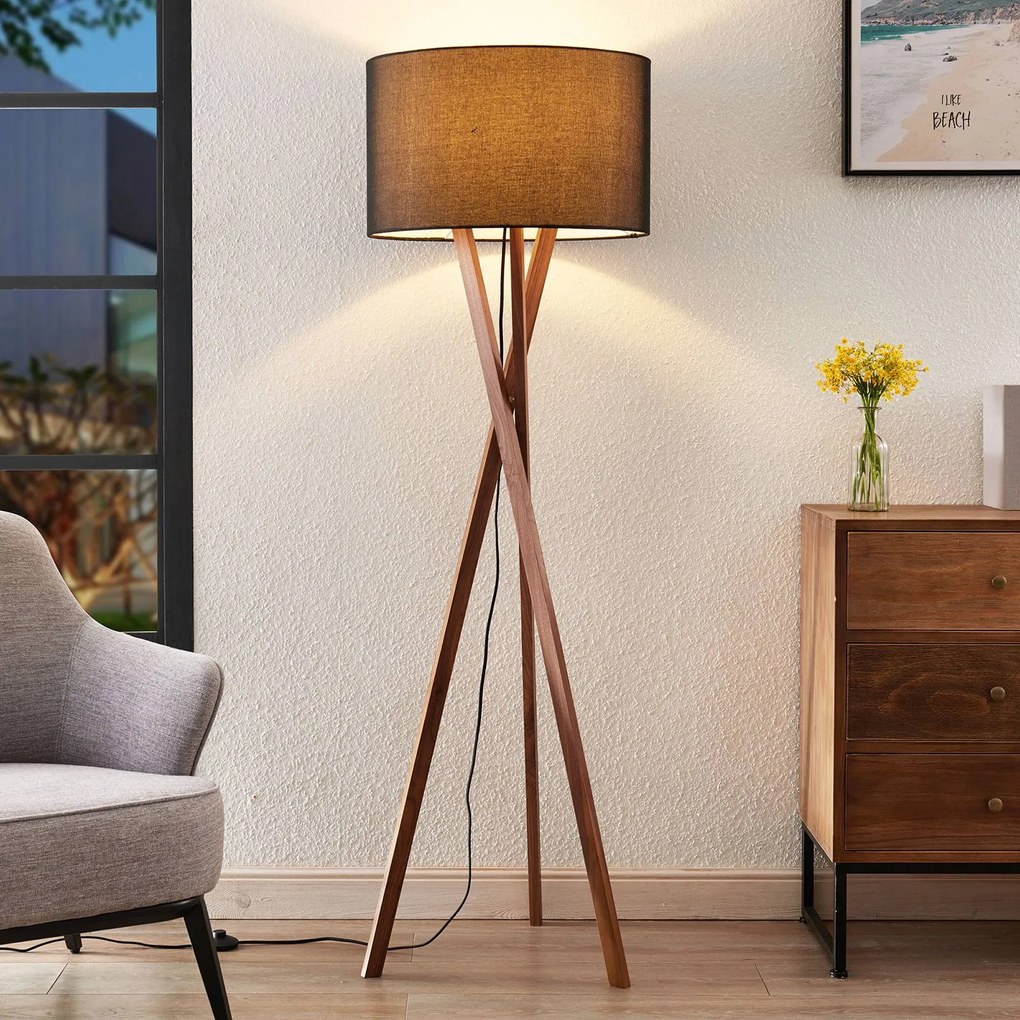 Lampada da terra Auriane Lucande, Nero, Soggiorno / Sala da pranzo, Tessuto / Stoffa / Seta, Scandinavo, Lampada da terra