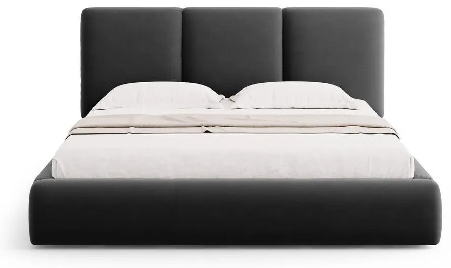 Letto matrimoniale imbottito in grigio scuro in velluto con contenitore con rete inclusa 140x200 cm Brody – Mazzini Beds