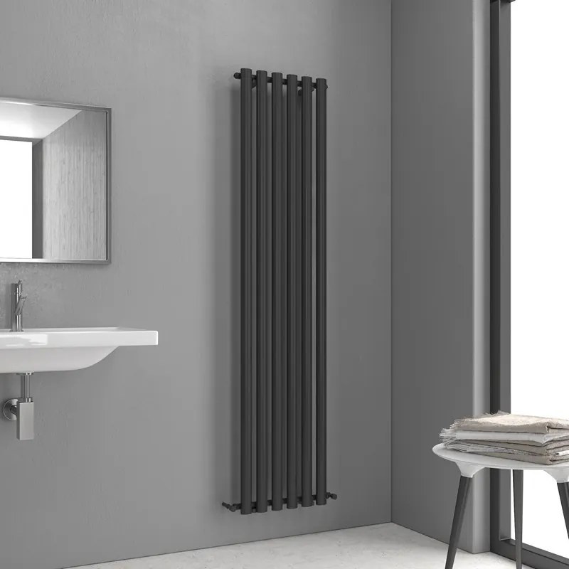 Kamalu - radiatore bagno 1800x420 mm colore nero opaco 6 elementi verticali kam-369n
