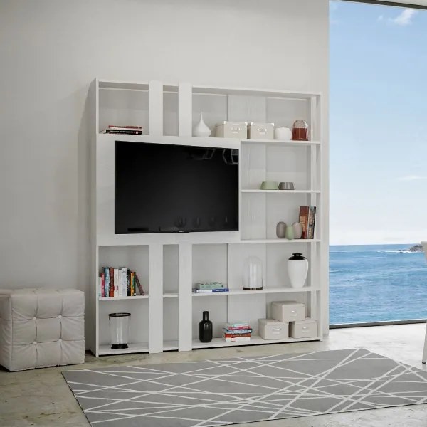 Composizione L Kato 6R 2 fianchi 2 fasce lunghe 2 fasce corte 2 fasce medie pannello TV Bianco Frassino